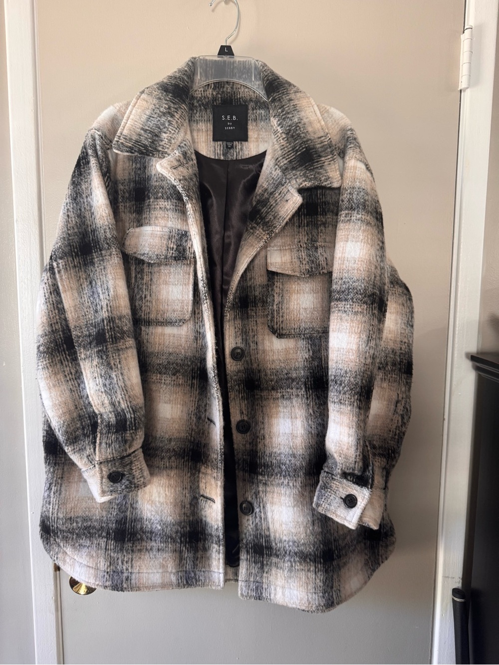 Nordstrom Plaid Utility Shacket in Black & Cream